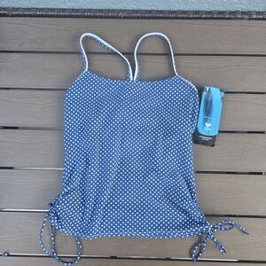 TYR Women's Blue/white Polka Dot Underwire Swim Tankini Tank SZ L 10/12 New